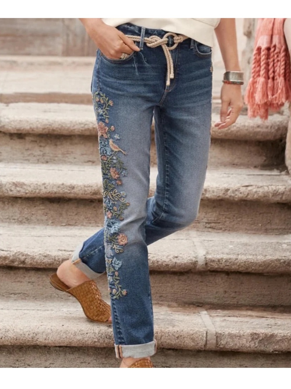 Driftwood Audrey Bird Vale Embroidered Straight Jeans Floral Bird Size 27/31